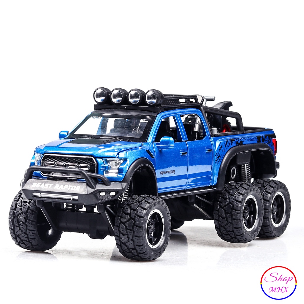 Xe mô hình sắt Ford Raptor Offroad Beast 6x6 TẶNG KÈM BIỂN SỐ tỉ lệ 1:28 hãng Chezhi 3 màu