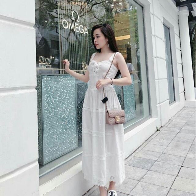 V2337 : ĐẦM MAXI 2 DÂY VIỀN REN ĐAN DÂY NGỰC