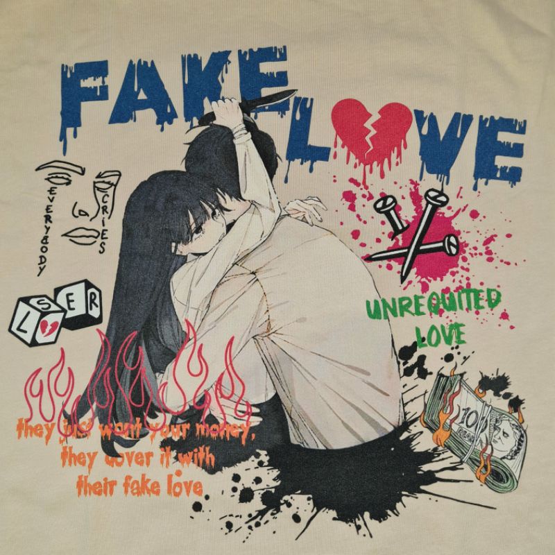 Áo thun oversize FAKE LOVE - Áo phông anime unisex nam nữ