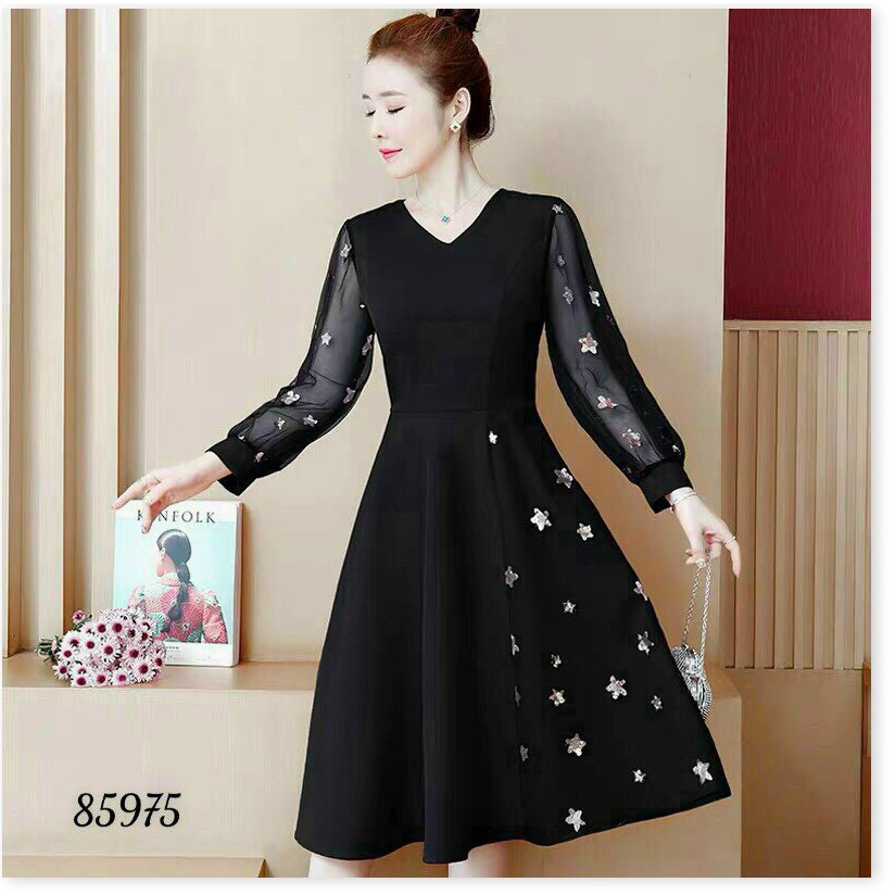 ĐẦM XÒE UMI TAY DÀI PHỐI LƯỚI SAO VÔ CUNG XINH XẮN KHÁNH AN FASHION