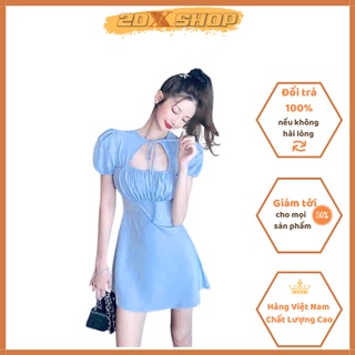 Siêu phẩm váy xếp li ngực tay bồng buộc cổ hot trend
