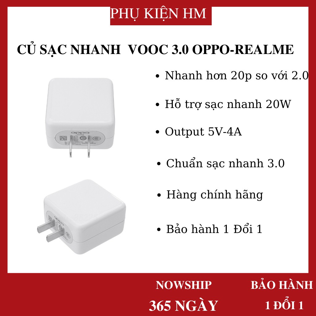 Củ sạc nhanh VOOC 3.0 cho OP-PO & REAL-ME chính hãng 1 ĐỔI 1