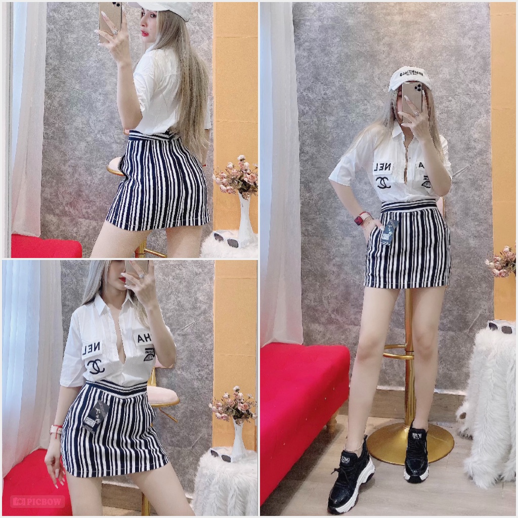 Chân Váy Vải Kaki Sọc Hàn Quốc_Liên Liên Shop