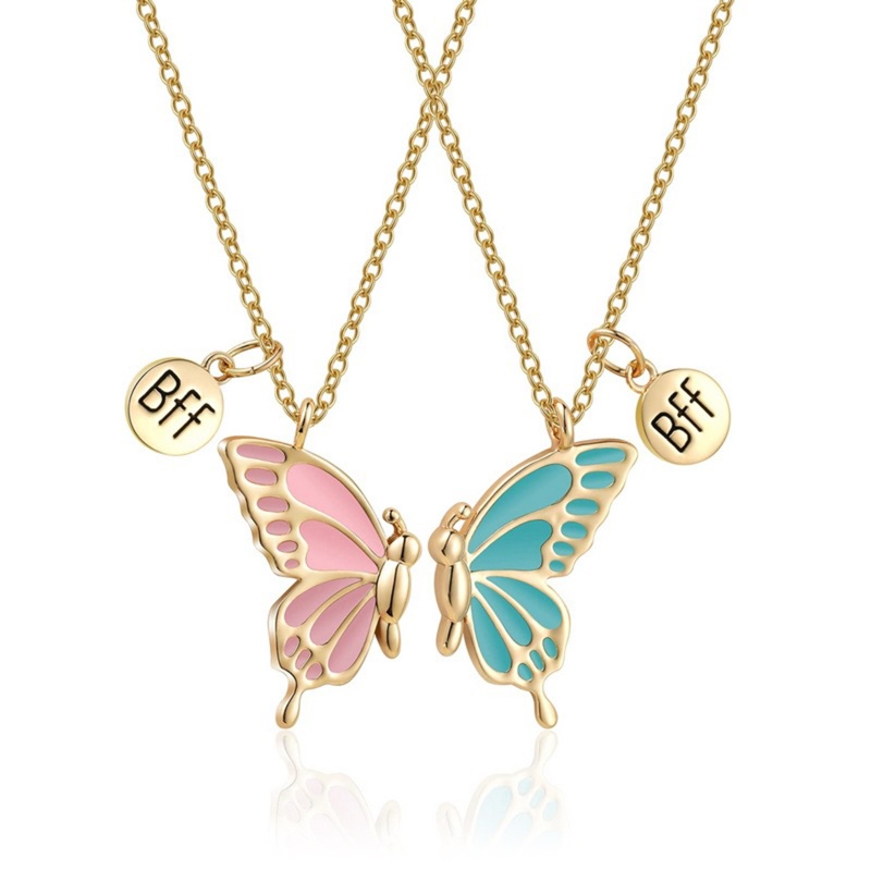 Set 2 Vòng cổ Tình Bạn Mặt Hình Bươm Bướm Tráng Men Dễ Thương