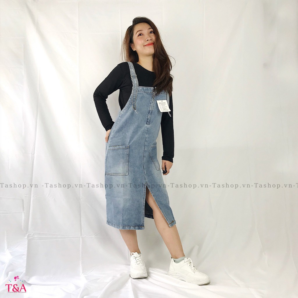 Yếm Váy Jeans Nữ Chất Bò Phối 2 Túi Trước Kèm Dây Kéo Mang Phong Cách Hàn Quốc 2021 Tashopvn - 516