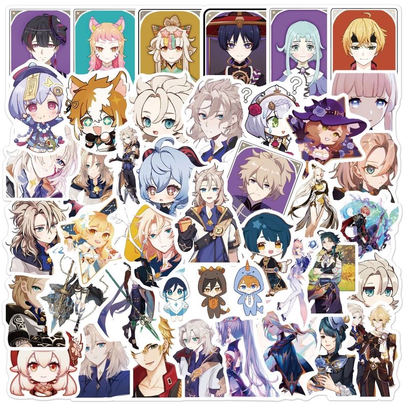 Set 10/50 Sticker PVC Chống Thấm Nước Hình Game Genshin Impact Dùng Trang Trí Laptop/Xe Đạp/Xe Máy DIY