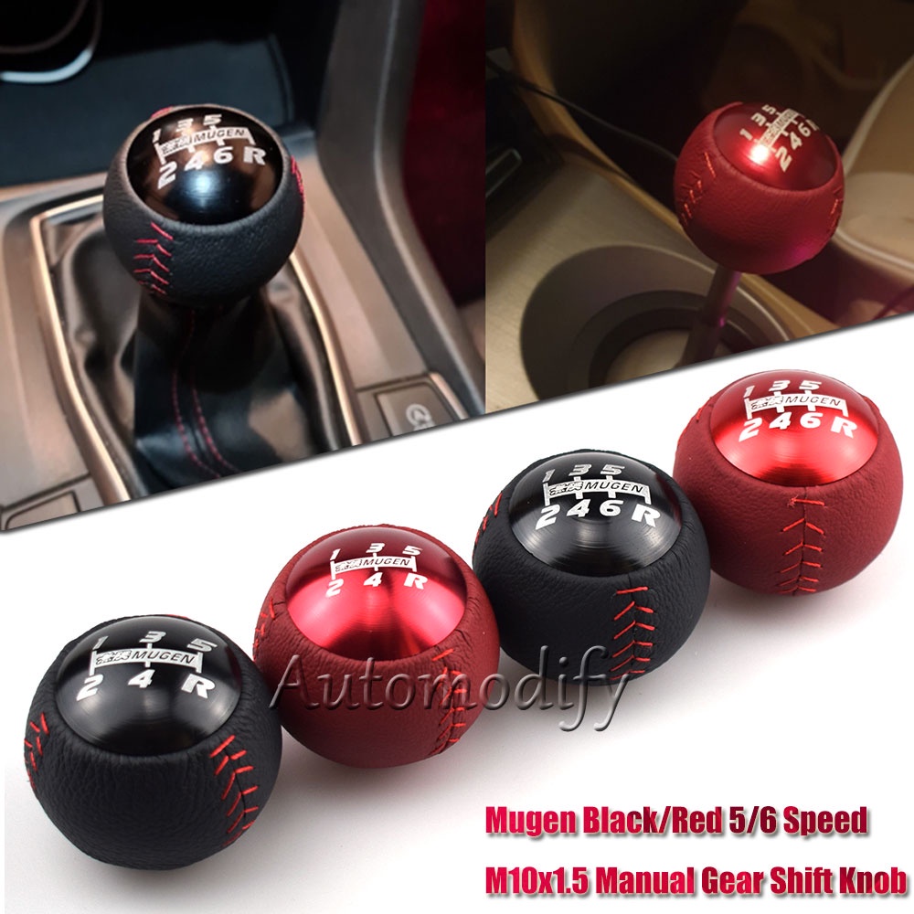 Mugen đen / đỏ 5 / 6 Tốc Độ M10X1.5 Mugen Gear Shift Núm Da Dành Cho Xe Honda