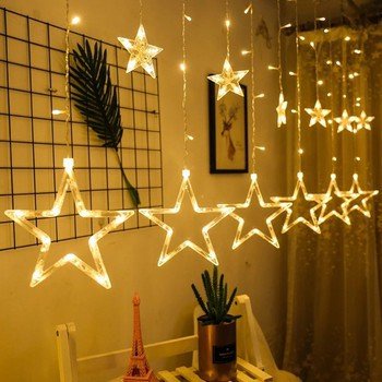 Đèn trang trí Noel, Giáng Sinh - Bộ đèn 6 sao lớn và 6 sao nhỏ màu vàng có chớp, không đổi màu - có bọc nhựa chống nước