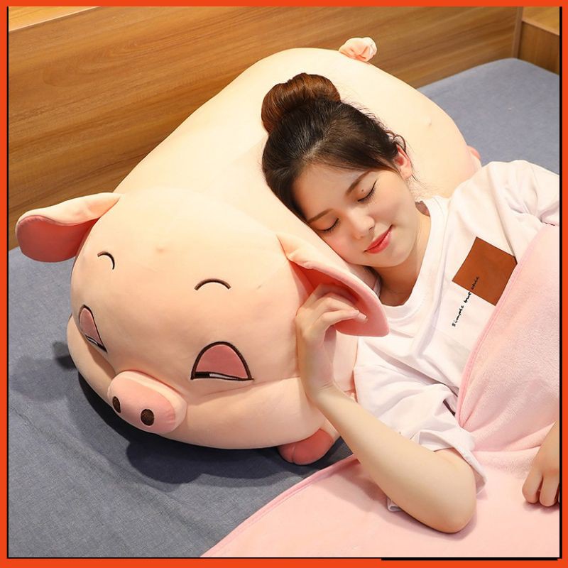 Gấu Bông Heo Phê Cần, Gối ôm Heo Mắt Híp Lợn Ngủ Đờ Đẫn Siêu Đáng Yêu-Gấu Bông Heo Buồn Ngủ Siêu Mềm Mịn Kích thước 1.1M