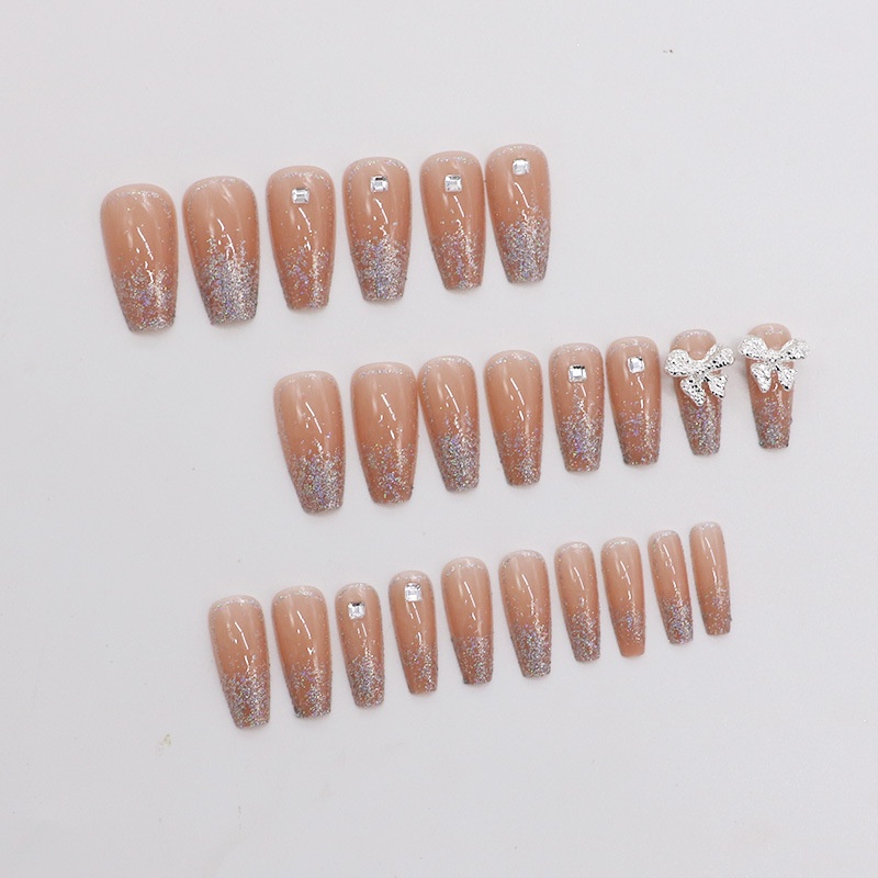 Móng Tay Giả Đính Nơ Hình Gấu Dễ Thương/Móng Tay Giả 3d / Móng Tay Giả Kèm Keo Móng Dài/ nơ kèm keo dán dễ thương xinh xắn