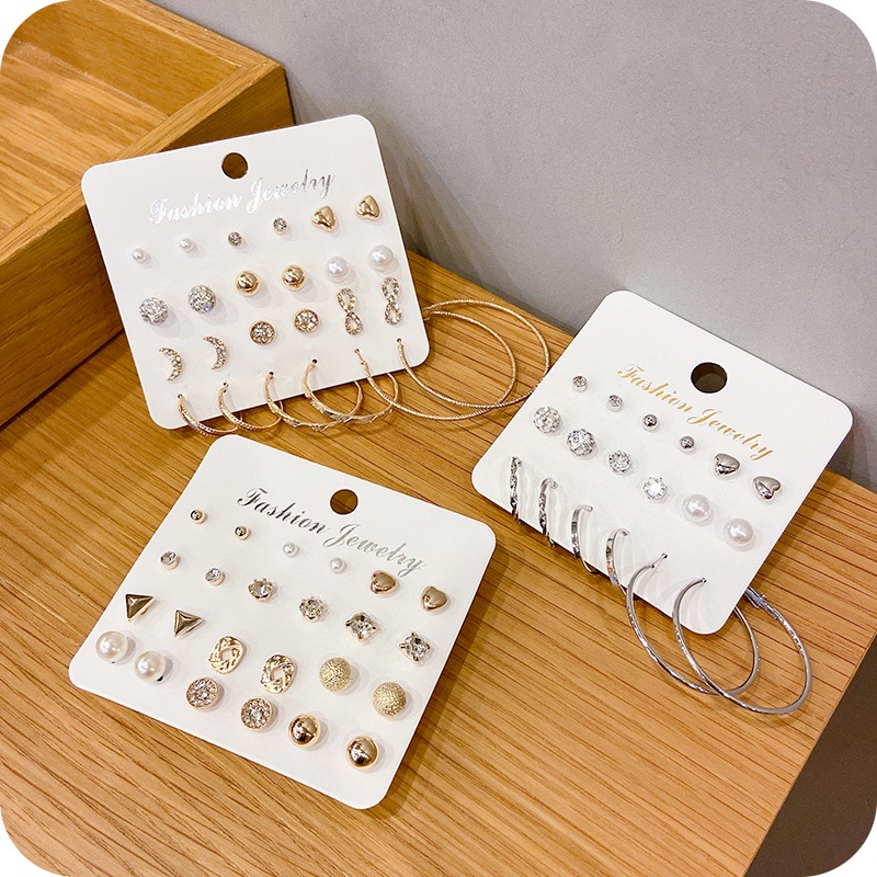 Set khuyên tai đính đá ngọc trai giả đơn giản thời trang