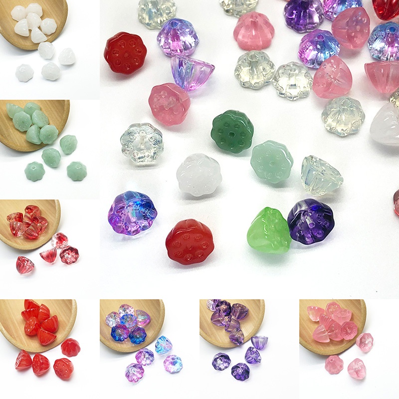 (5 cái)Nhụy hoa sen thủy tinh 8*11mm, Nguyên liệu làm trang sức cổ trang, Nguyên liệu diy