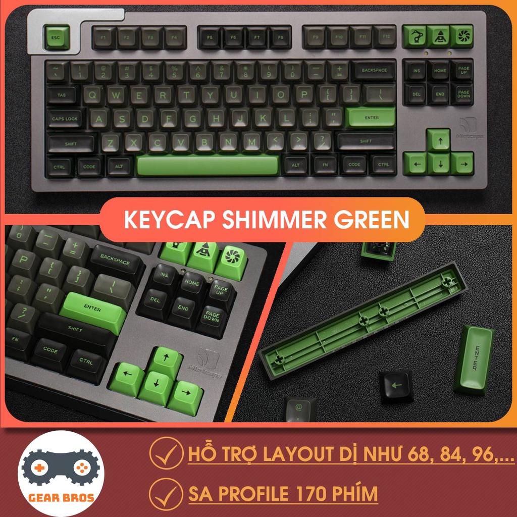 [Mã 33ELSALE hoàn 7% đơn 300K] Keycap Cho Bàn Phím Cơ Aifei Green Shimmer SA Profile ABS 170 Phím | Gearbros