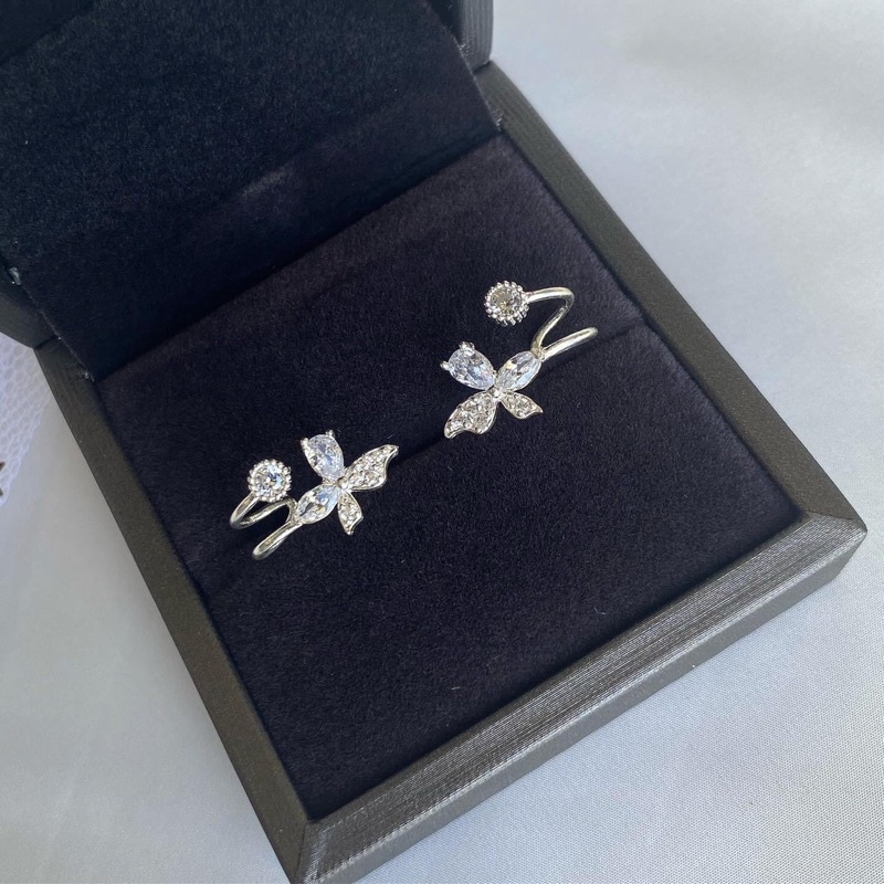 Bông Tai Bạc Cao Cấp Họa Tiết Hoa Đá Lấp Lánh, Bông Tai Vành Tai Trẻ Trung, Nữ Tính - LC Jewelry