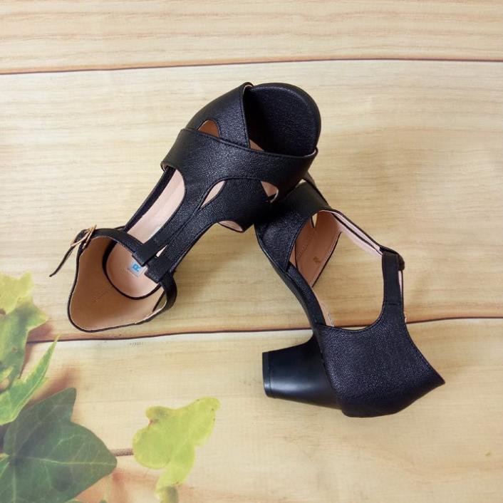 Giày sandal nữ cao gót đế cao 5cm hàng hiệu rosata màu đen ro45 -h91