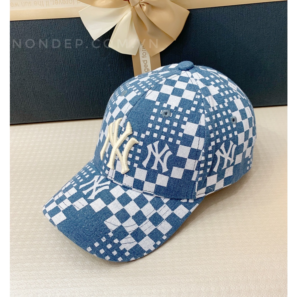 Nón, Mũ ưỡi trai ML.B NY màu jean caro logo thêu dành cho mọi lứa tuổi Free size