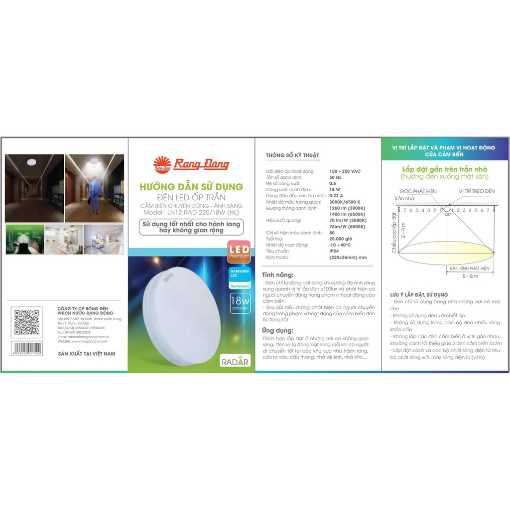 Đèn LED Ốp trần Tròn cảm biến chuyển động cảm biến ánh sáng Rạng Đông 18W LN12.RAD 220/18W