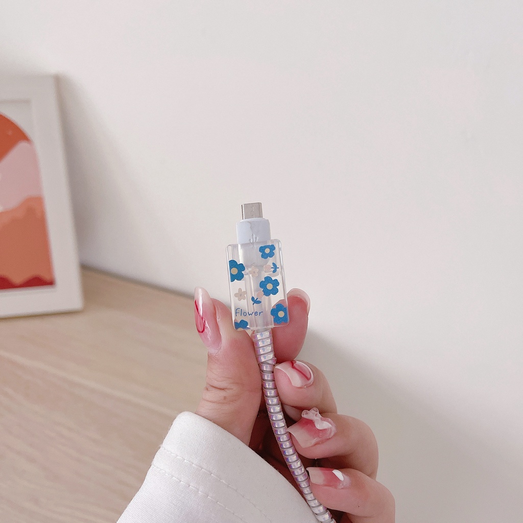 Phụ Kiện Bảo Vệ Dây Cáp Sạc USB Trong Suốt Kiểu Hoạt Hình Dễ Thương Cho iPhone Android