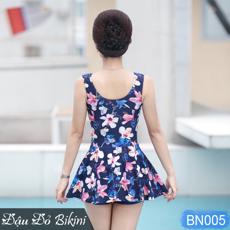 Bộ bơi trung niên dáng váy cộc tay, quần sooc đùi rời, màu sắc trang nhã phù hợp cho các mẹ &amp; các bà, chất đẹp | KT005