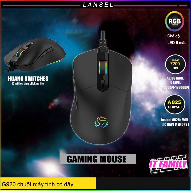 Chuột chơi game,Chuột máy tính có dây,G920 Độ Chính Xác Cao 7200DPI Chuột gaming có dây đèn led đổi màu cực đẹp