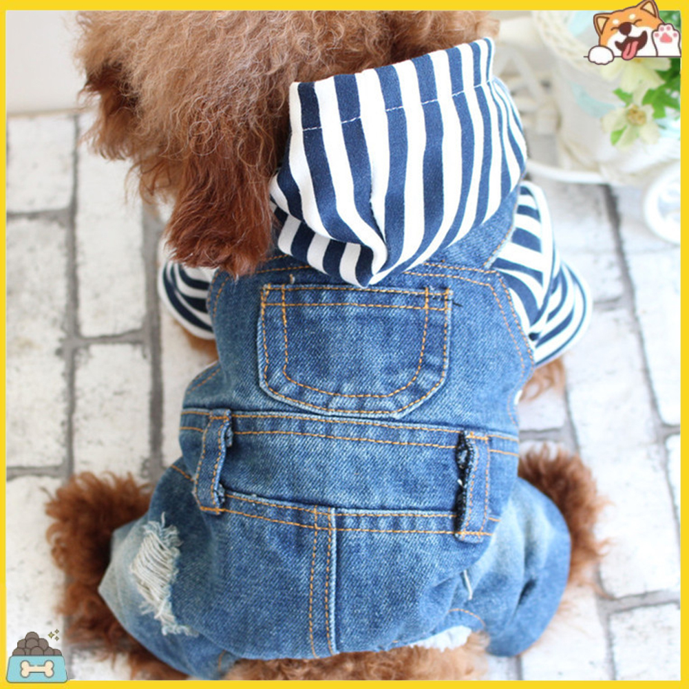 Áo liền quần jeans kẻ sọc thời trang cho chó