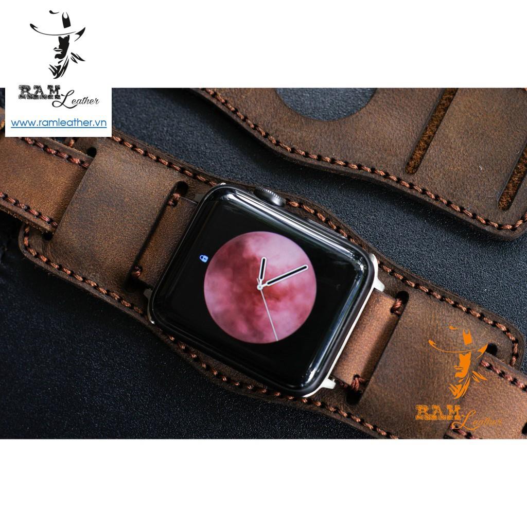 DÂY APPLE WATCH DA BÒ NÂU ĐẤT KÈM BUNDSTRAP B2 CHỐNG MỒ HÔI CHO APPLE WATCH- ĐỦ SIZE APPLE WATCH 38/40/42/44 +