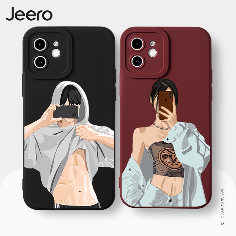 Ốp lưng JEERO silicon mềm cặp đôi dễ thương đẹp chống sốc đen Compatible for iPhone 13 12 11 Pro Max SE 2020 X XR XS 8 7 ip 6S 6 Plus kute HFG1100