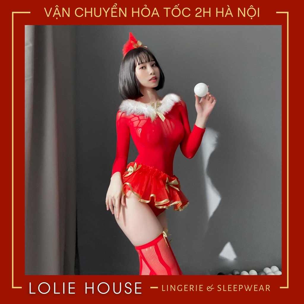 Cosplay noel giáng sinh sexy gợi cảm gồm bodysuit dài tay đầy đủ phụ kiện LOLIE HOUSE – BS9