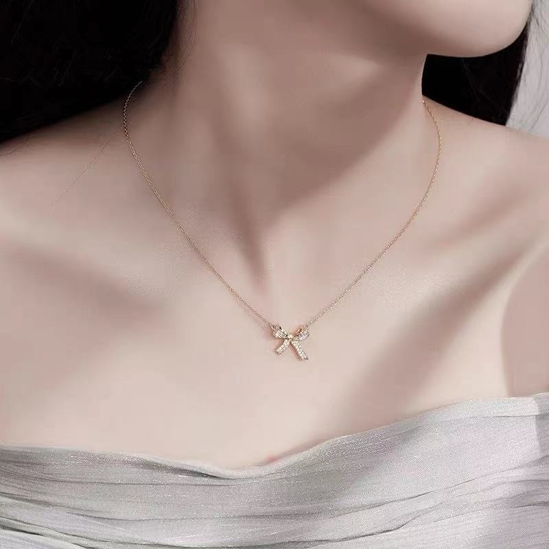 Dây chuyền vòng cổ Lolita hình nơ màu vàng siêu sang chảnh hot nhất 2021 V99