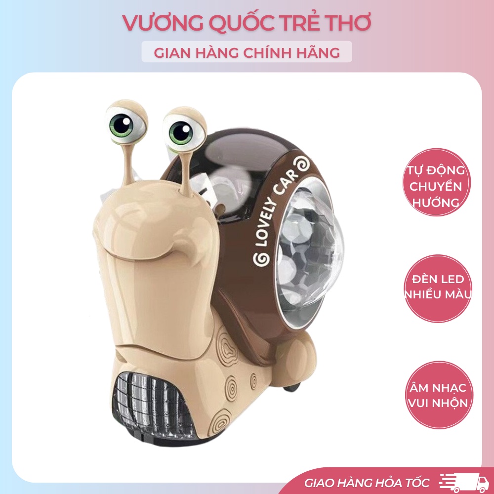 Đồ Chơi Xe Ốc Sên Xoay 360 VuongQuocTreTho Có Đèn Led Xoay Nhiều Màu Và Âm Nhạc Vui Nhộn, Tự Động Chuyển Hướng