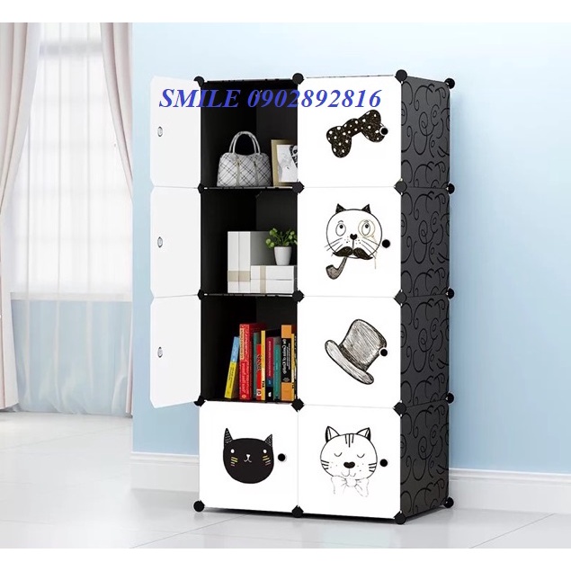 (MẪU HOT NHẤT) TỦ NHỰA LẮP GHÉP 8 Ô HÌNH MÈO  sâu 47cm ( chọn hình theo phân loại) bảo hành 1 năm