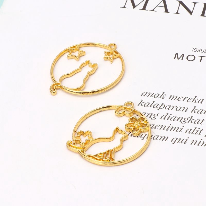 FLGO*2Pcs Star Cherry Flower Cat UV Frame Pendant Open Bezel Setting UV Resin Jewelry DIY