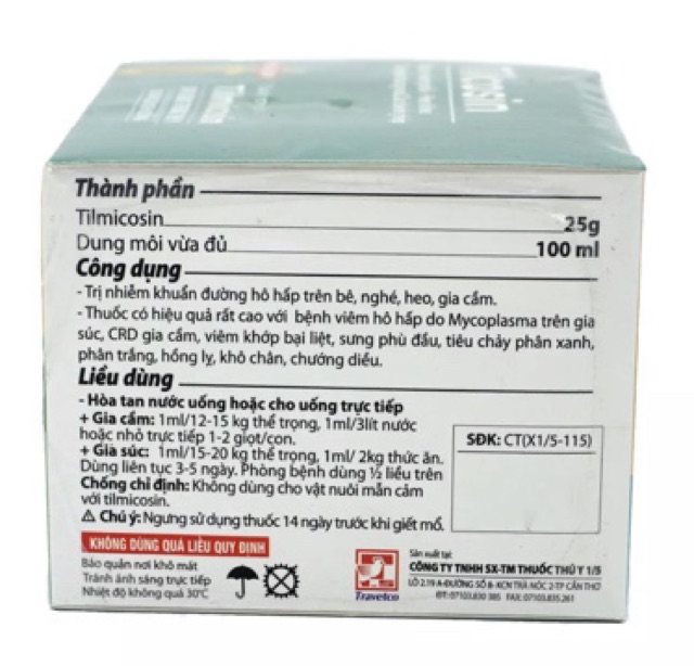 Tilcosin - Dùng cho viêm phổi, hen khẹc, tụ huyết trùng và các bệnh ghép - Lọ 10ml