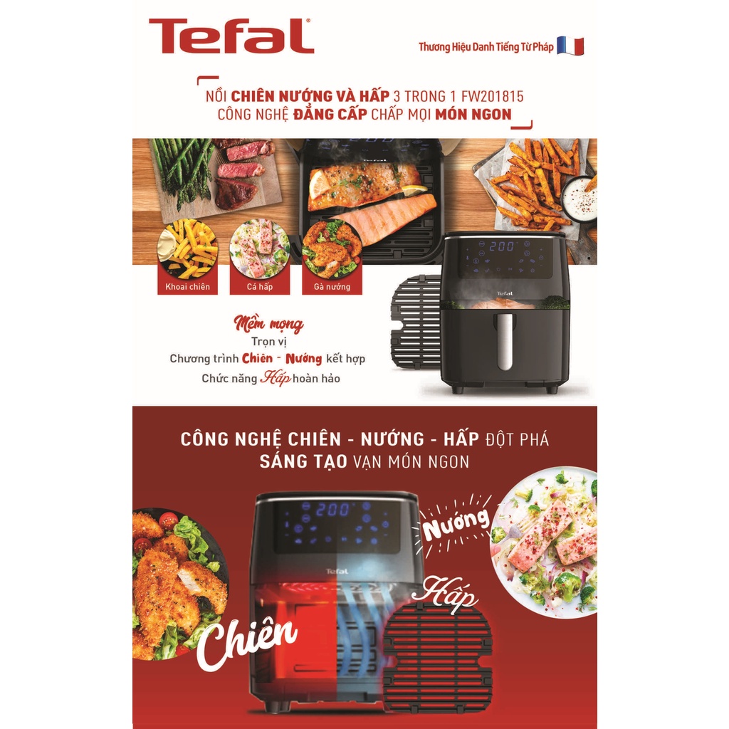 Nồi chiên không dầu kết hợp hấp và nướng Tefal FW201815- giỏ chiên 6.5L - BH 2 năm