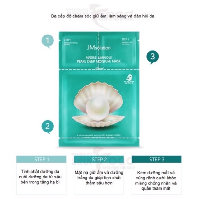 Combo 10 Mặt Nạ 3 Bước Chiết Xuất Ngọc Trai Jmsolution Marine Luminous Pearl Deep Moisture Mask 30ml