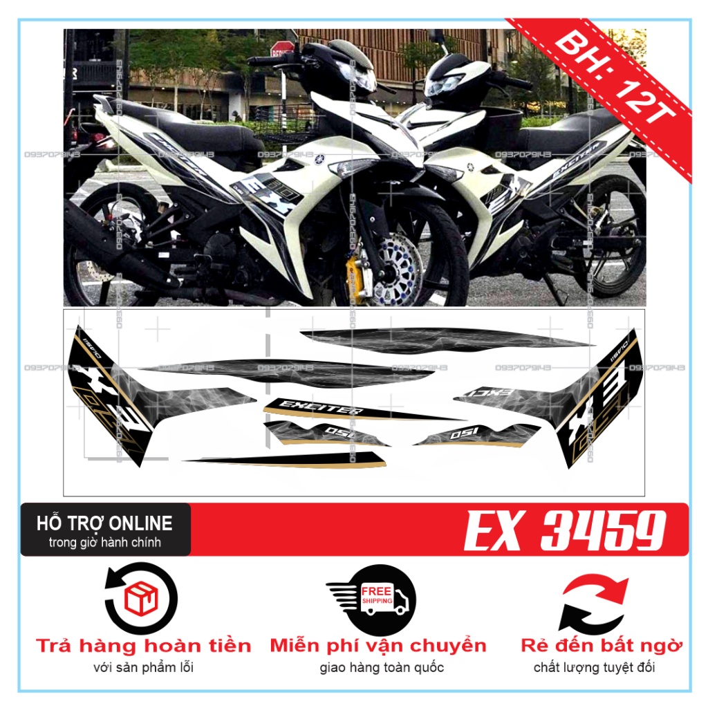 TEM RỜI EX 150 KHÓI DÁN XE TRẮNG 3459 -- SHIN DECAL 2