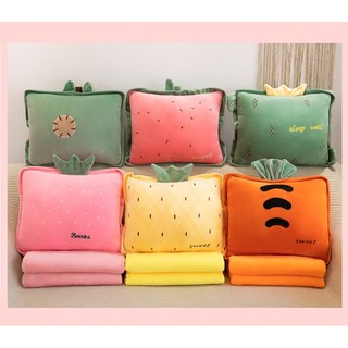 Gối mền TRÁI CÂY VUÔNG siêu cute, nỉ nhung siêu mịn, bộ chăn gối văn phòng, gấu bông kèm mền 3 trong 1