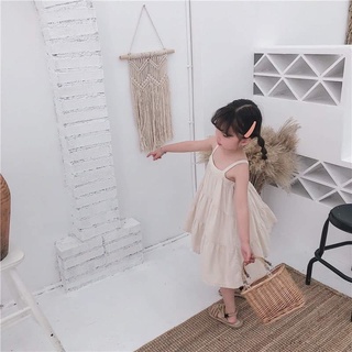 Váy maxi 2 dây màu kem cho bé gái 9-32kg