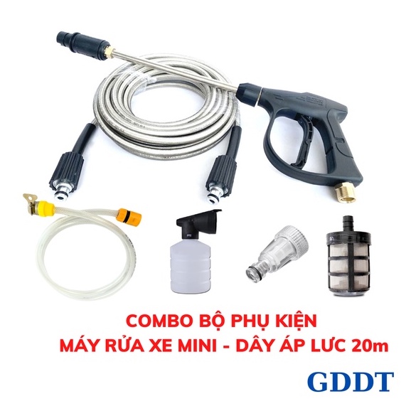 Bộ Phụ kiện máy rửa xe, Phụ kiện máy rửa xe mini, Dây áp lực 10m, 15, 20m