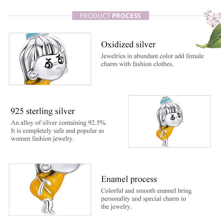 Mặt Xỏ BAMOER SCC1844 SCC1845 Bạc 925 100% Hình Bé Gái Xinh Xắn Làm Vòng Đeo Tay Phụ Kiện Thời Trang DIY