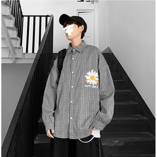 Áo sơ mi kẻ hoa cúc hot trend from rộng unisex siêu đẹp - a15