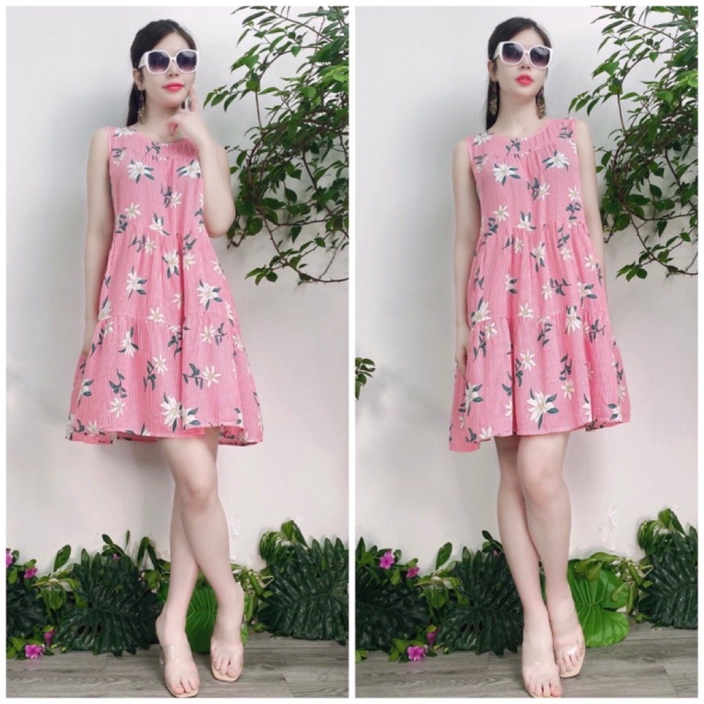 Váy LANH bèo tầng MICI cao cấp, váy lanh mặc nhà, váy lanh hoa