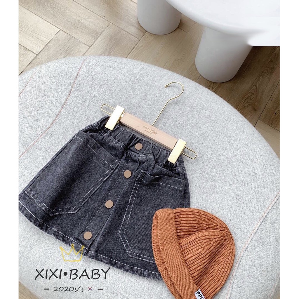 Chân váy jean bé gái 12-25kg phong cách Hàn xinh iu