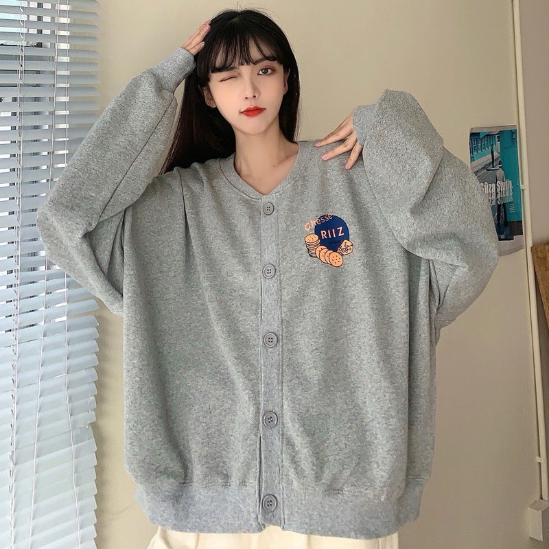 Áo Cardigan Nỉ Cúc Cài RIIZ Dáng Rộng Cao Cấp, Áo Khoác Nữ Dáng Rộng Dài Tay In Hình 3 Màu Cheery Store SP000490