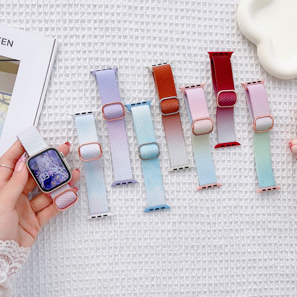 Dây Đeo Nylon Màu Gradient Cho Đồng Hồ Thông Minh iWatch 38 40 41 42 44 45mm Series 8 7 6 SE 5 4 3 2 1