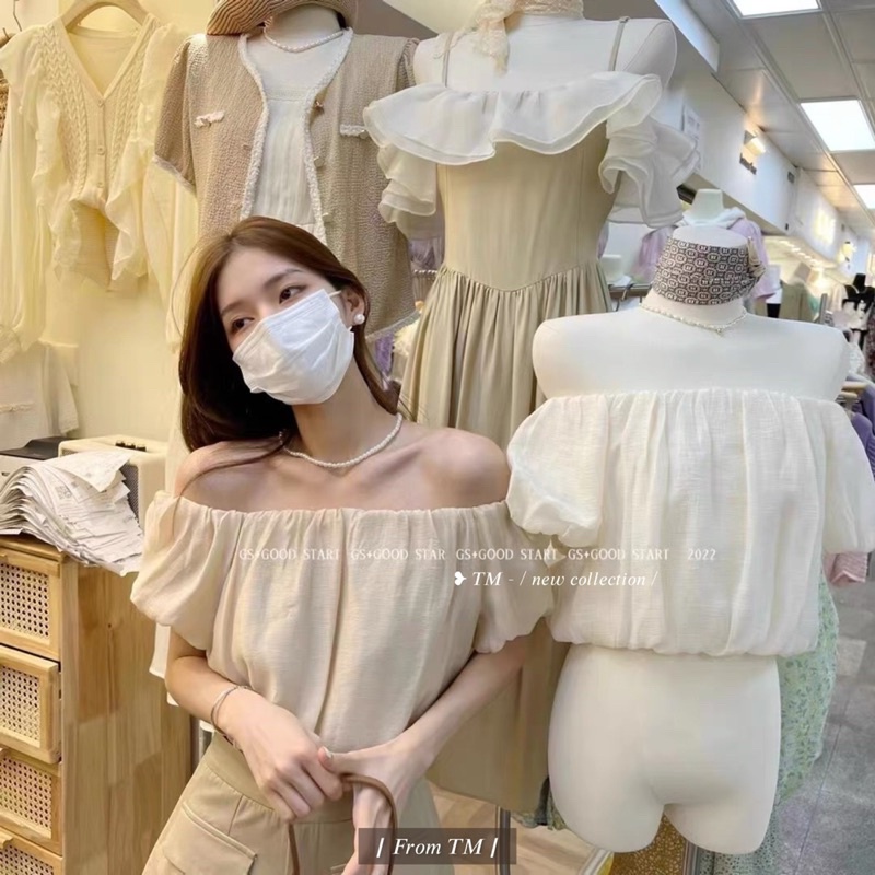 Áo trễ vai voan Hàn Quốc tay ngắn dáng xinh 1797