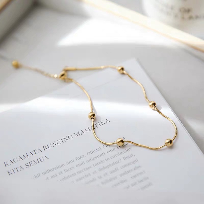 [Mã FAMAYFA giảm 10K đơn 50K] Lắc Chân Thép Titan Mạ Vàng Hồng 18k Đính Hạt Có Thể Điều Chỉnh