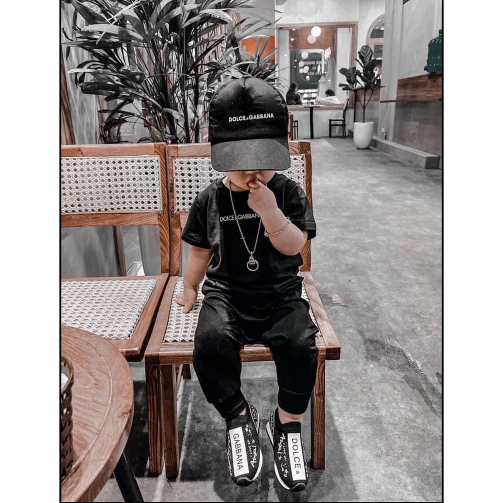 Áo thun tay lỡ bé trai bé gái nam nữ unisex, áo phông gia đình Dol & Gab 100% cotton đen/trắng - Samyy_vn