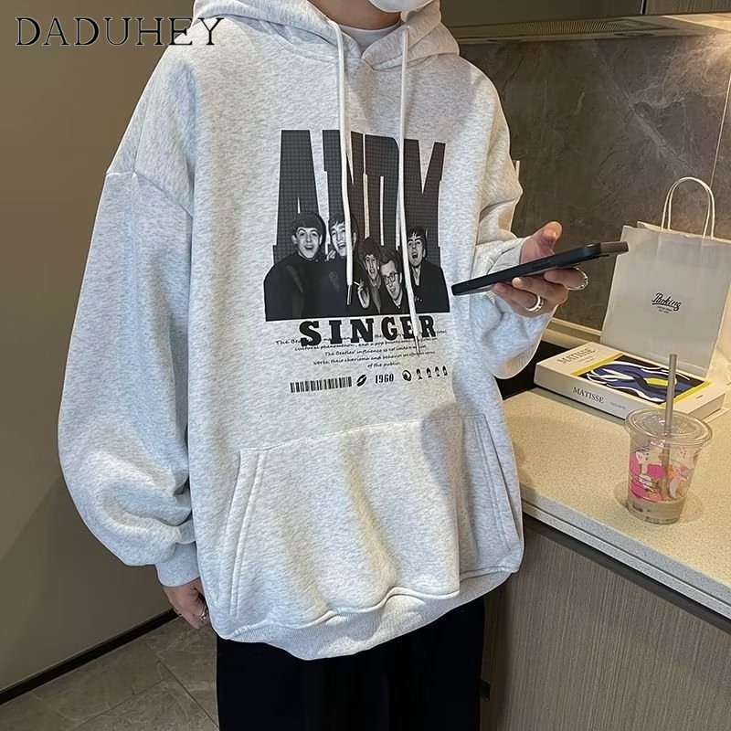 DaDuHey American High Street Retro Sweater Men's Fashion Ins Fashion Brand Autumn Loose Oversize round Neck Top