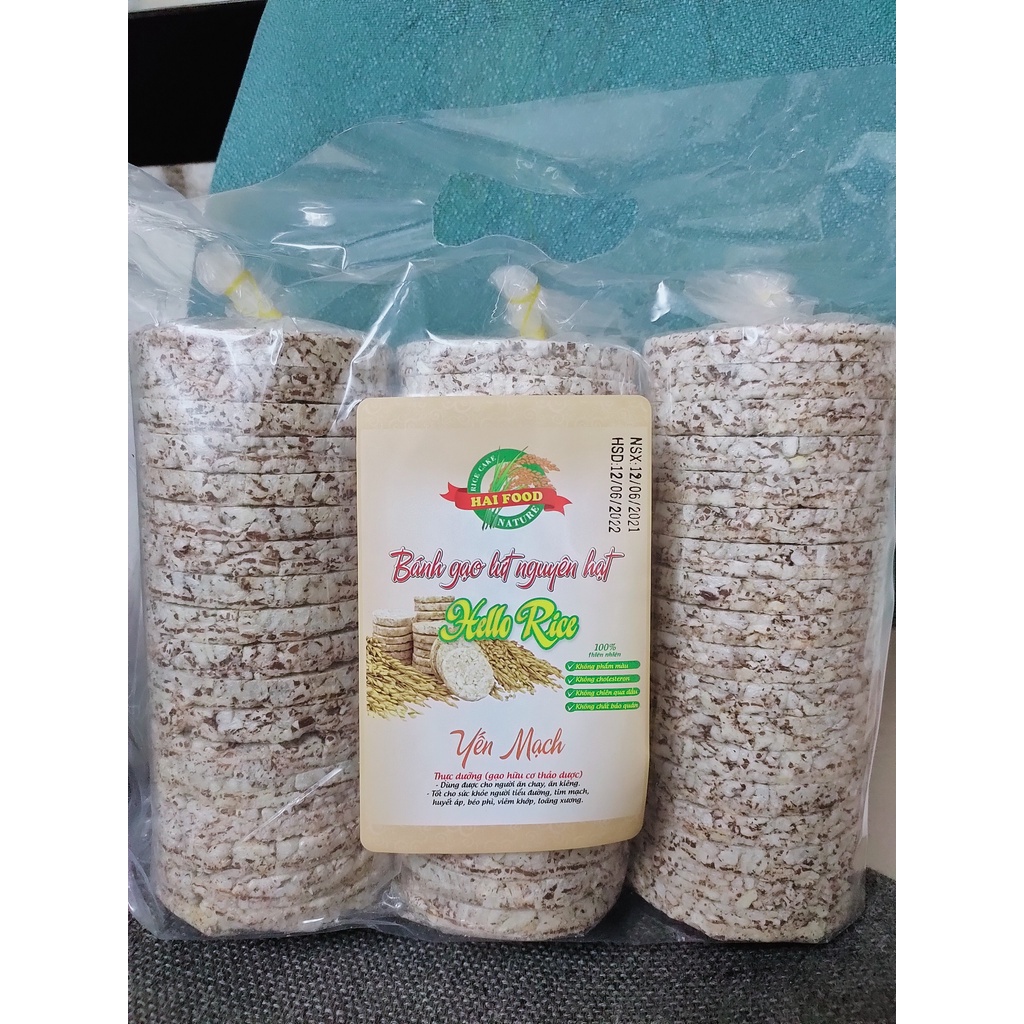 Bánh gạo lứt nguyên hạt Hello Rice gồm yến mạch  tím than , huyết rồng eatclean &healthy